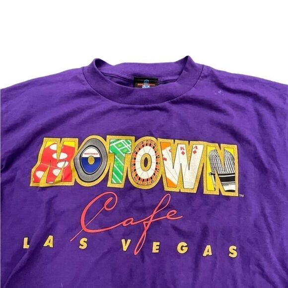 Lady’s Vintage Las Vegas Purple T-shirt Motown Cafe Size Large - Picture 2 of 5